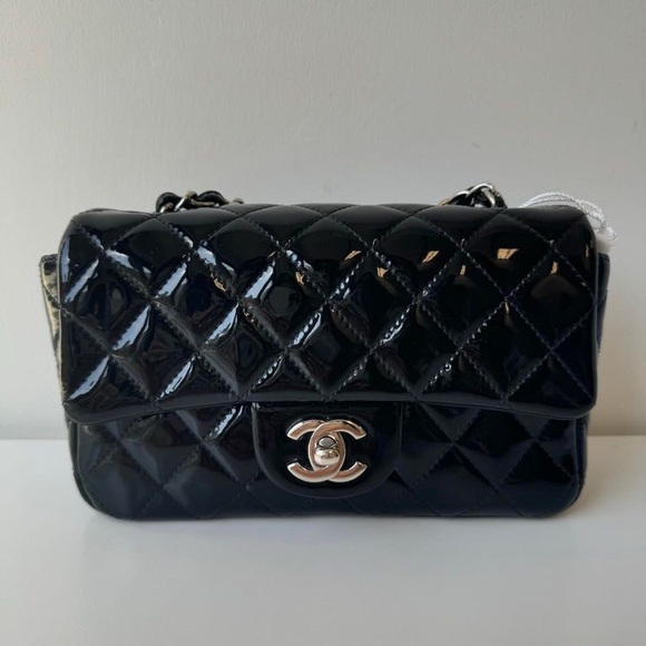 Chanel cf mini rectangle flap bag patent black - Picture 2 of 10